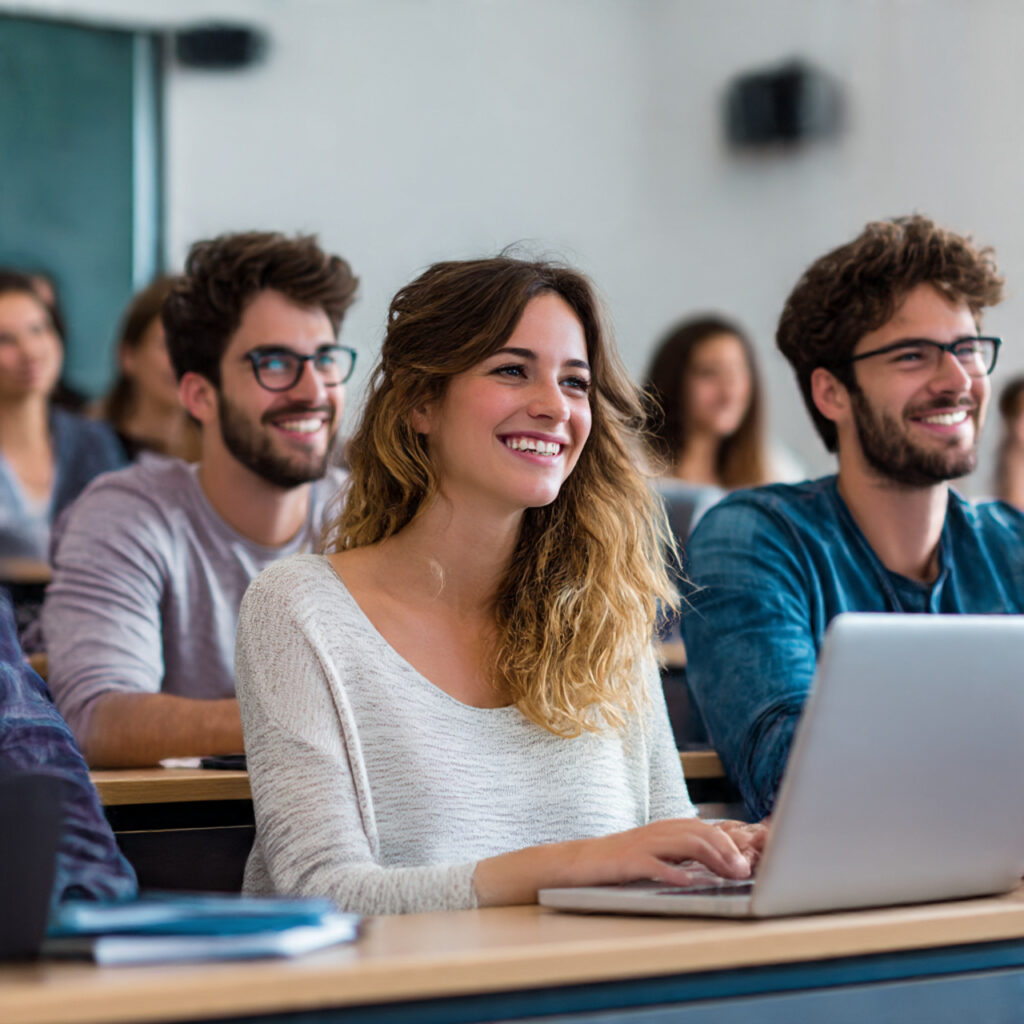 group of students with smile with laptop